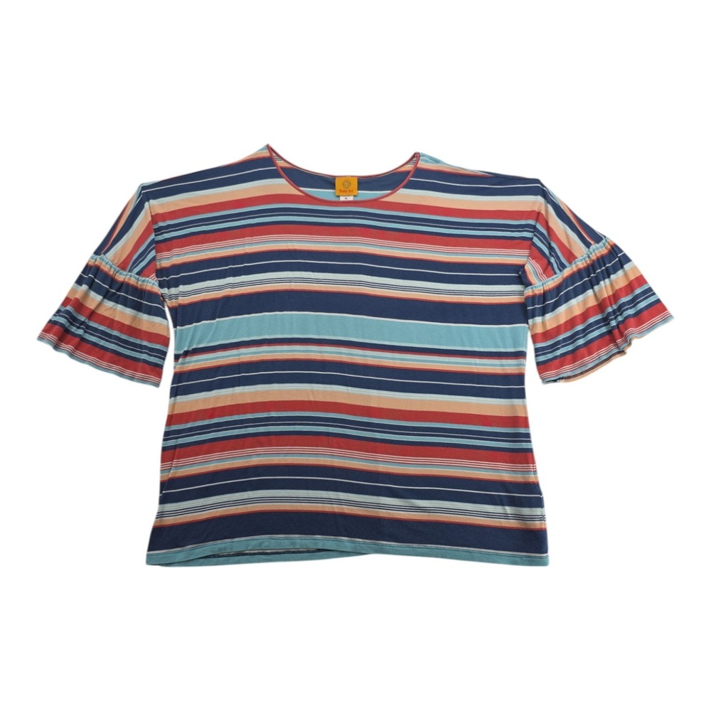 Ruby Rd Multicolor Stripe Ruffle Sleeve Stretch T… - image 1